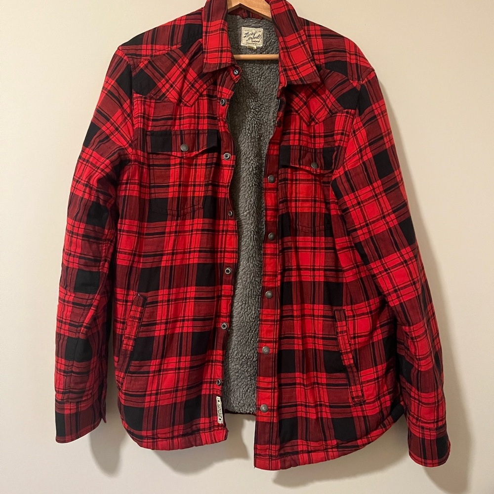 Lucky Brand Red and Black Plaid Shirt Jacket